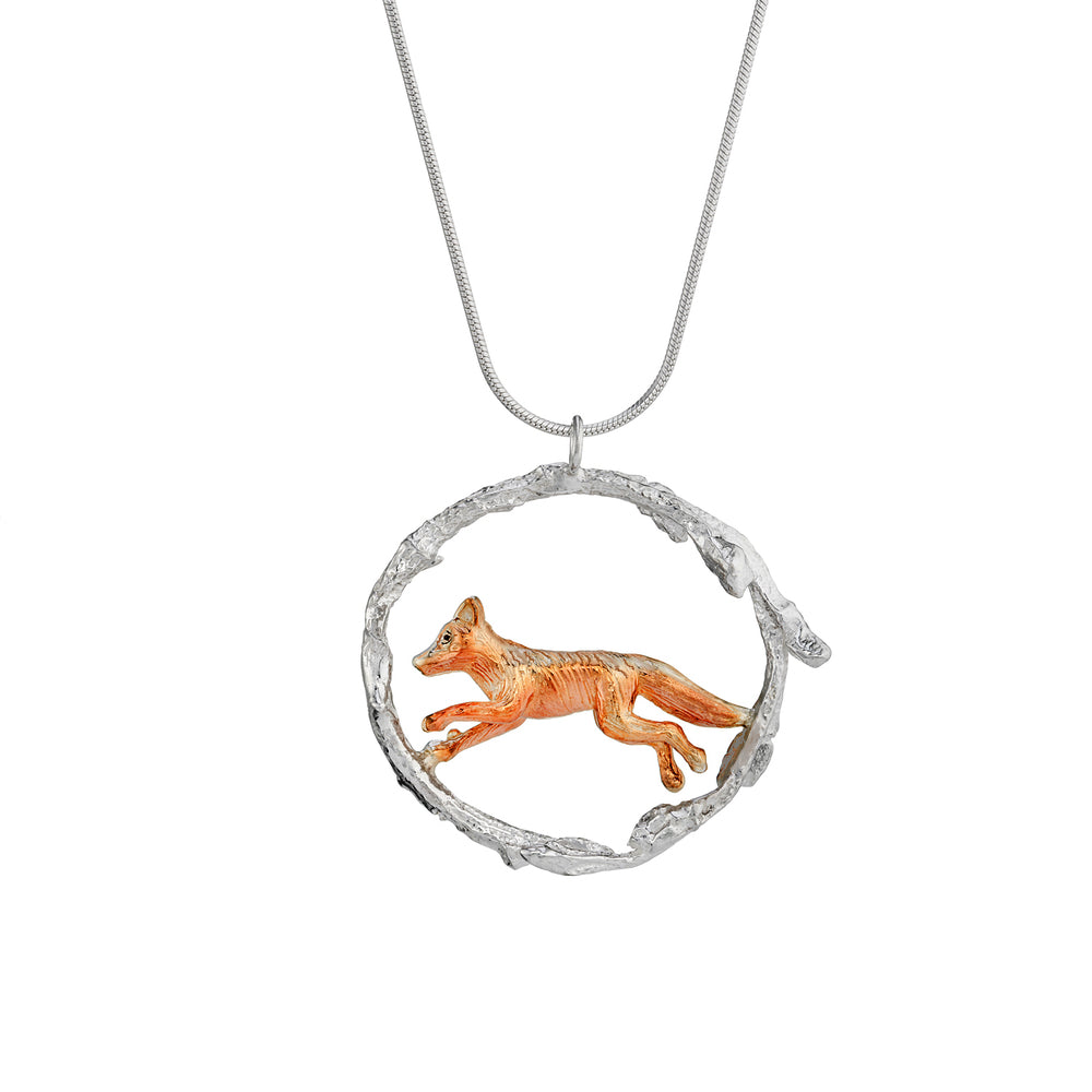 Fox in twig circle pendant