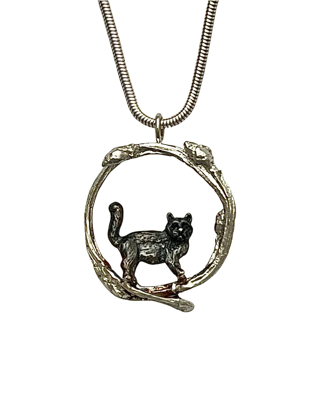 Black Cat in a Twig circle pendant