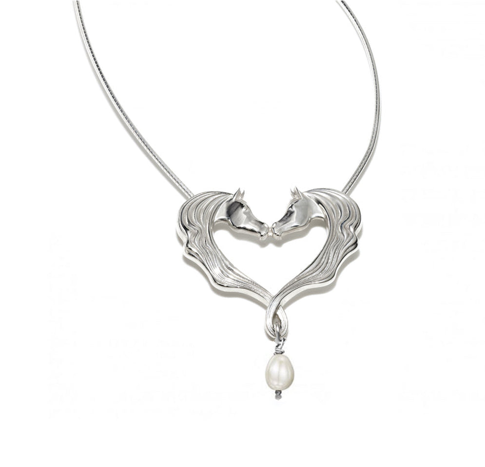 Double Horse Head Heart Necklace