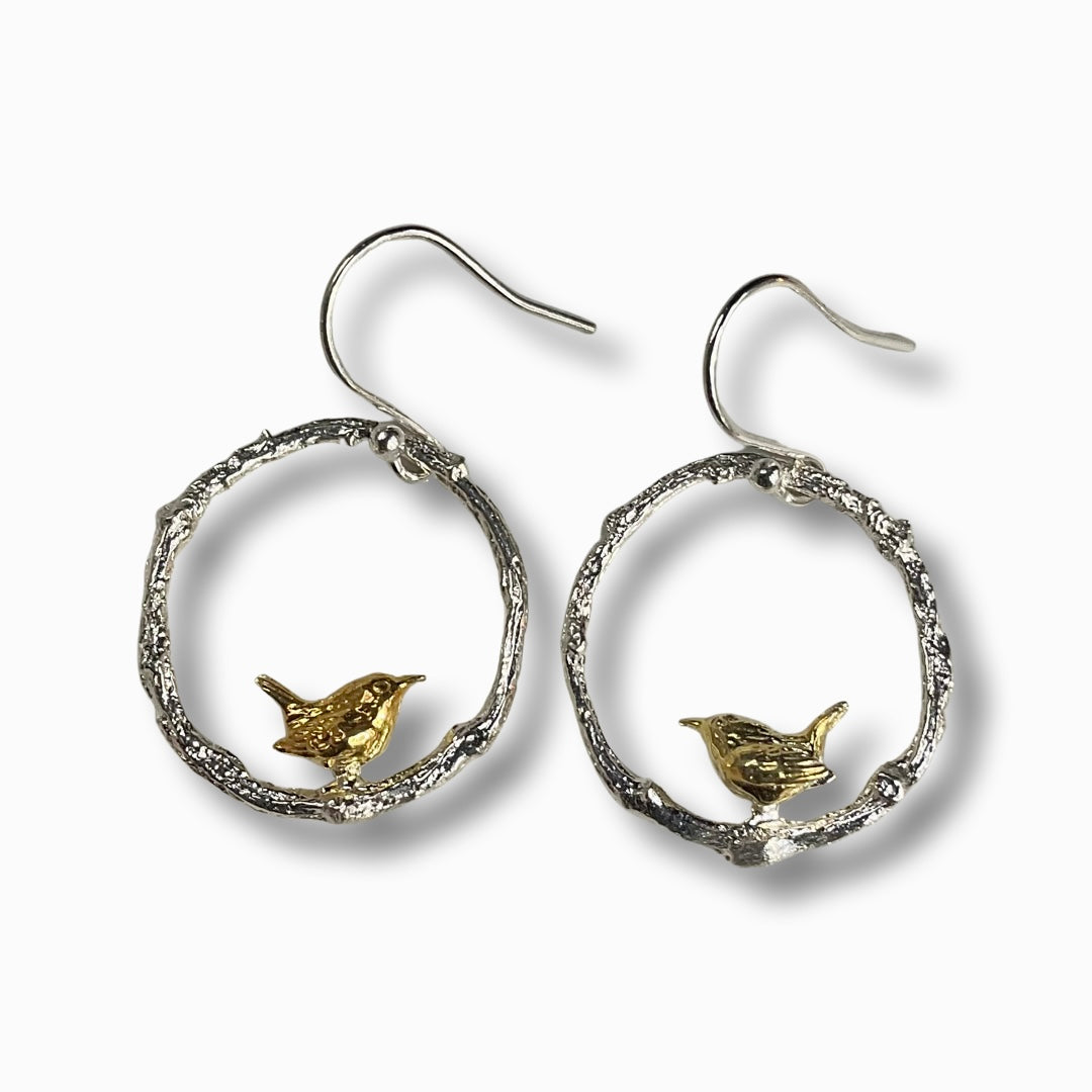 Wren in twig circle drop earrings