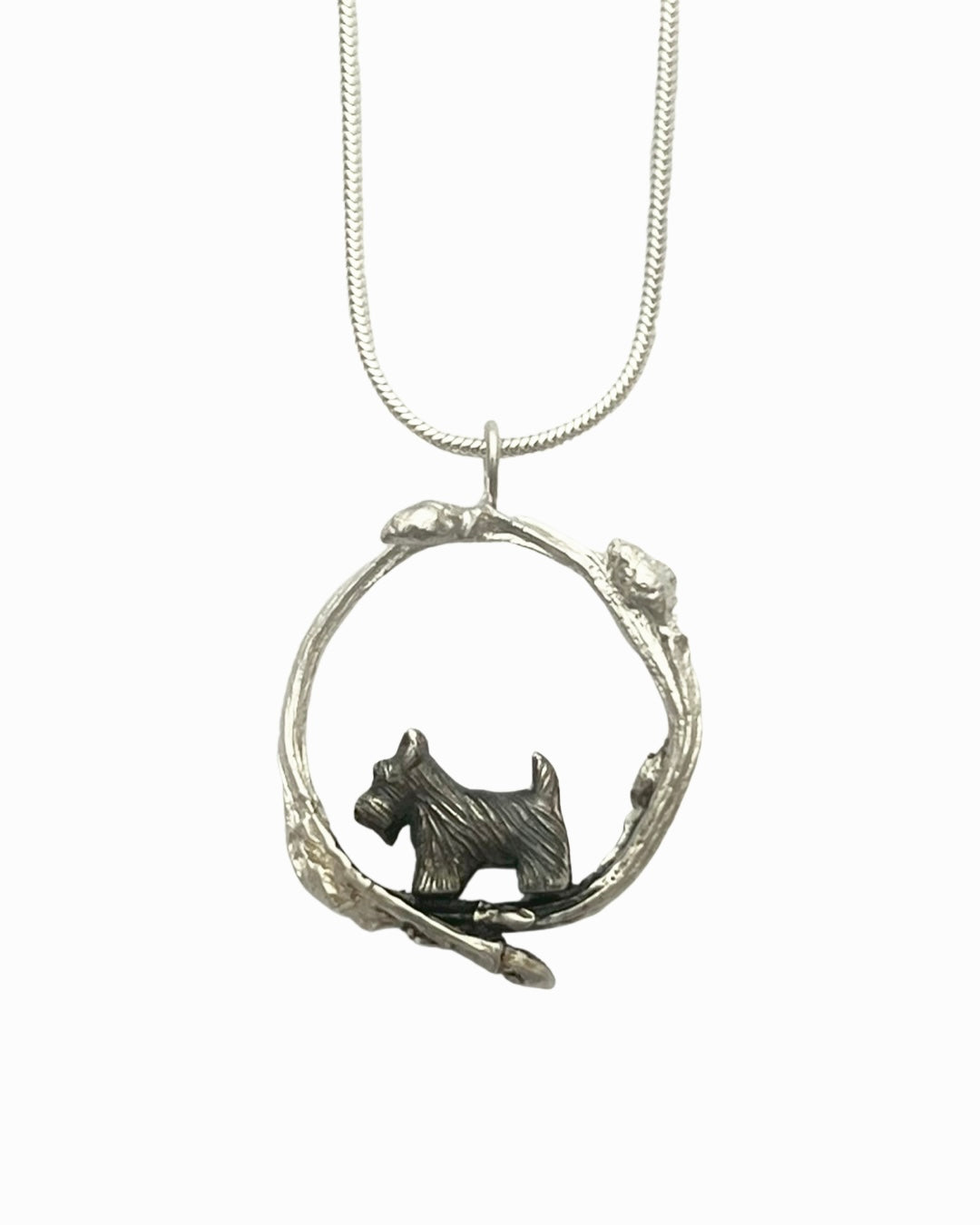 Scottish Terrier in twig circle pendant