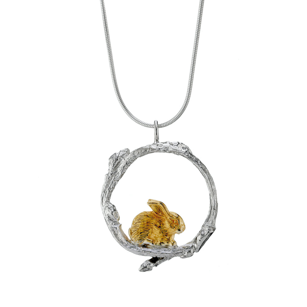 Rabbit in a twig circle pendant