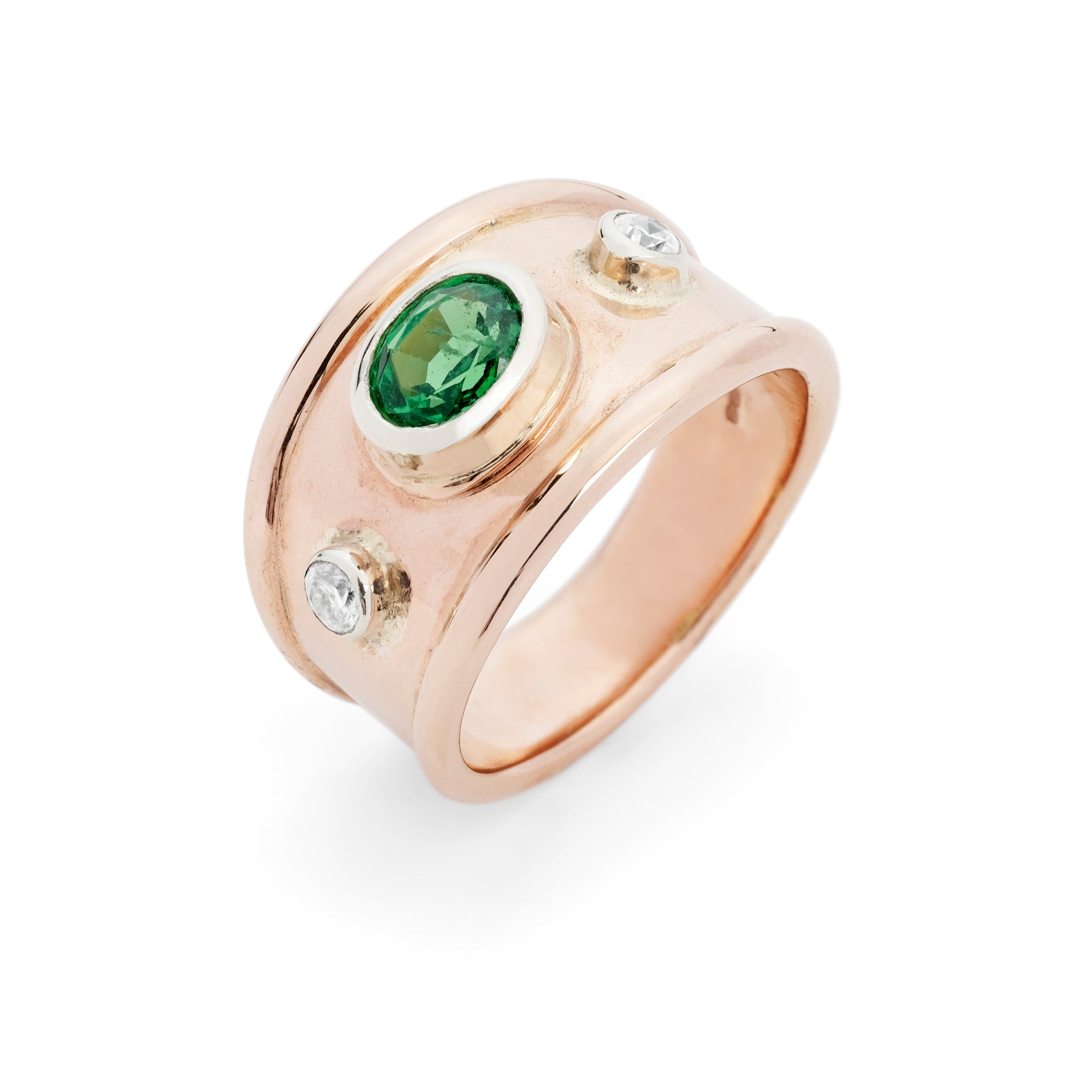 Tsavorite and diamond set rose gold ring