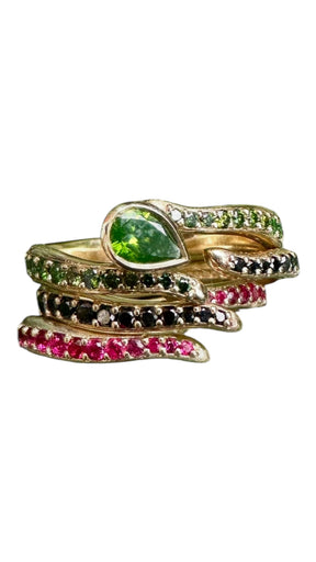 Belinda ring set with green diamonds