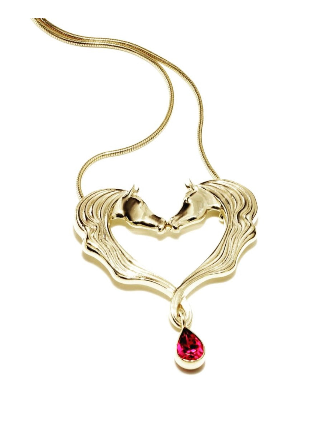 Double Horse Head Heart Necklace