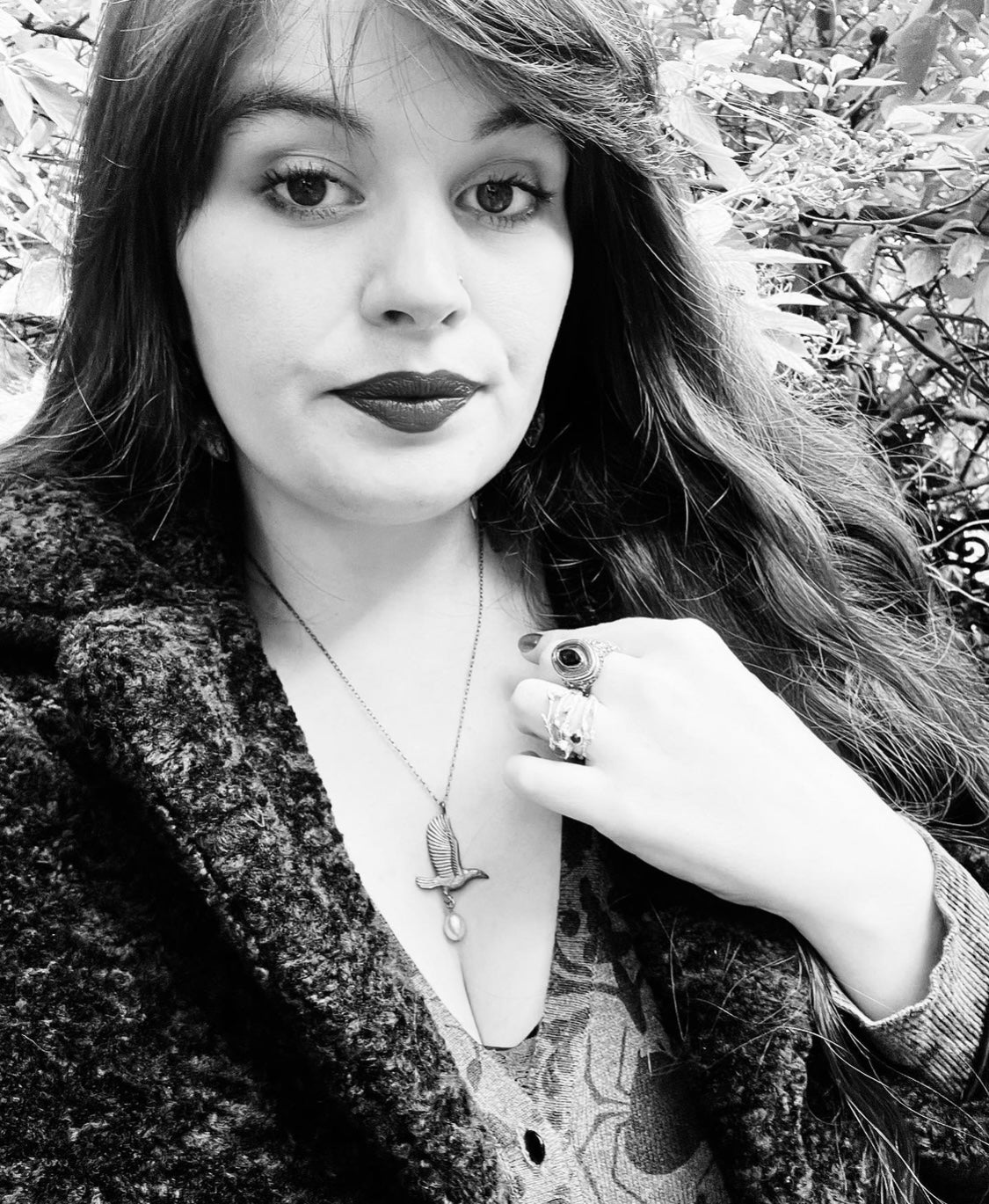 Raven and pearl pendant