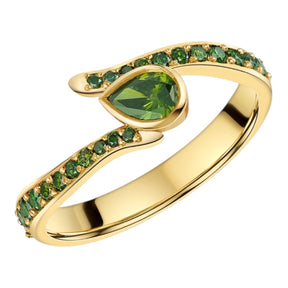 Belinda ring set with green diamonds