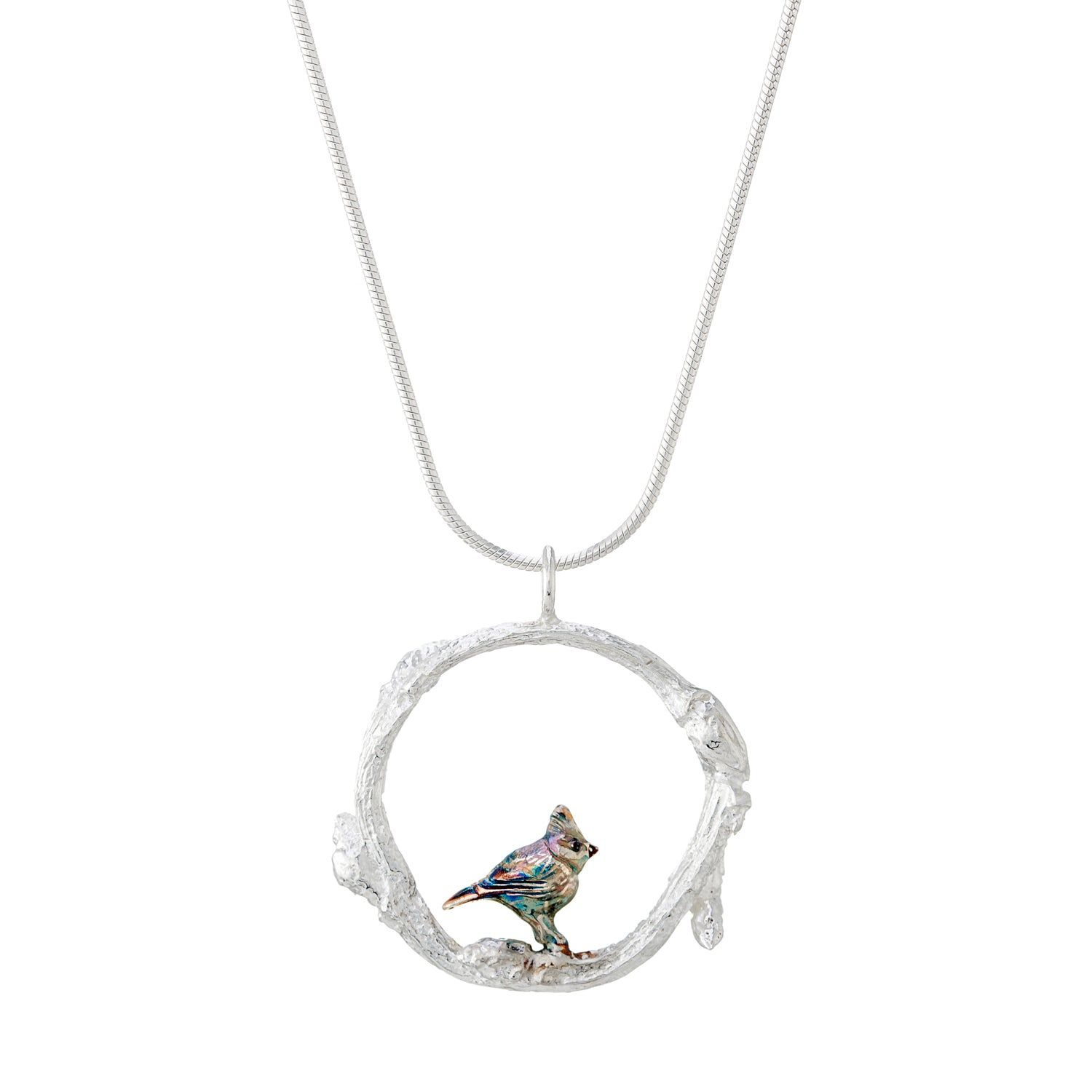 Crested Tit in twig circle pendant