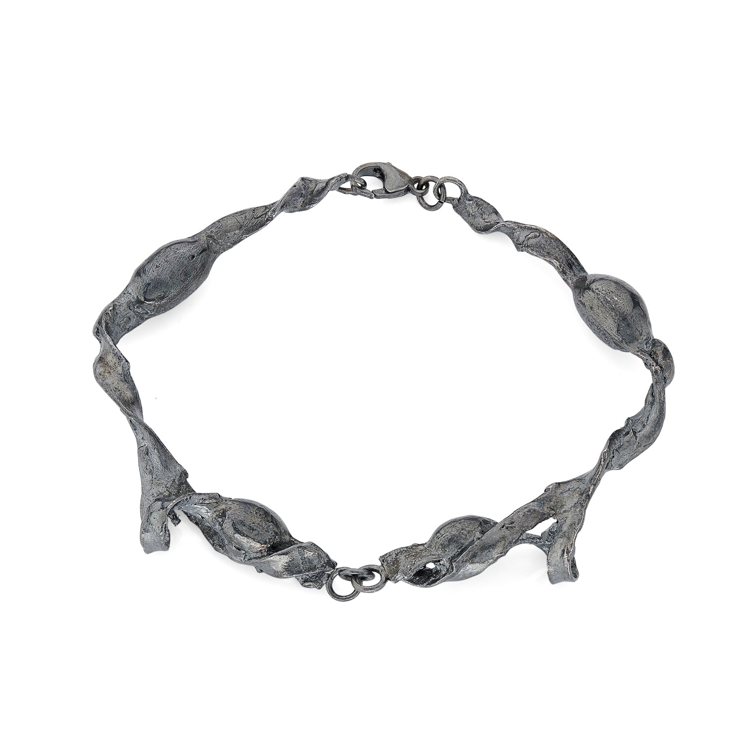 Seaweed pod black silver bracelet