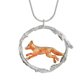 Fox in twig circle pendant