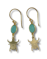 Scarab beetle drop earring with chrysophase