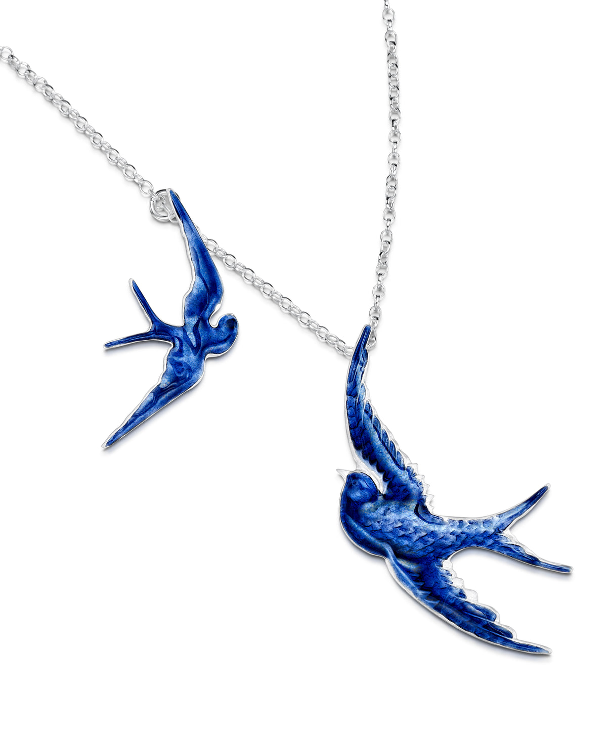 Enamel swift and swallow necklace
