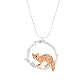 Pine marten in twig circle pendant