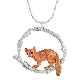 Pine marten in twig circle pendant