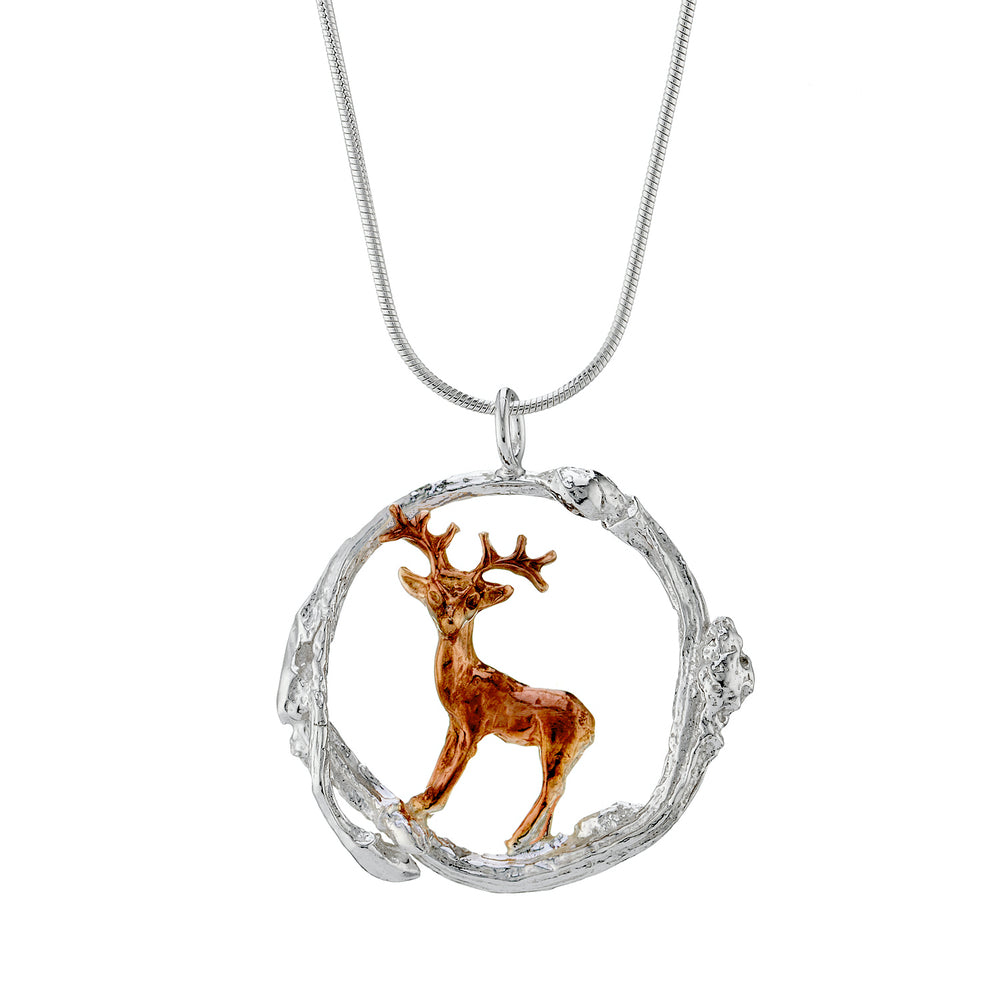 Stag in a twig circle pendant